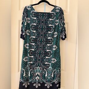 Eliza J Green & Navy Paisley Shift Dress Size 14